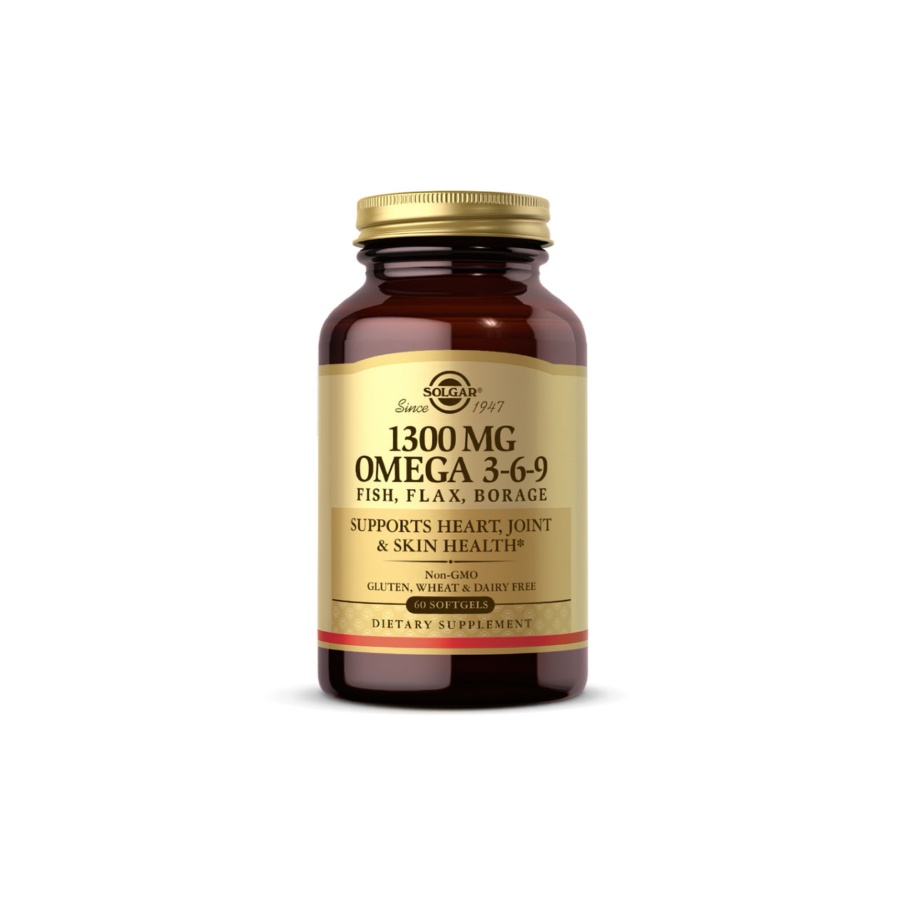 A bottle of Solgar Omega 3-6-9 60 sgel, molecularly distilled to ensure purity and containing 1000mg.