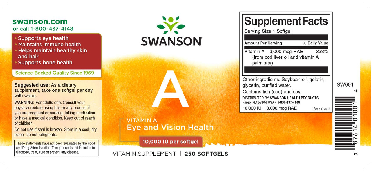 Vitamin A - 10000 IU 250 softgels - label