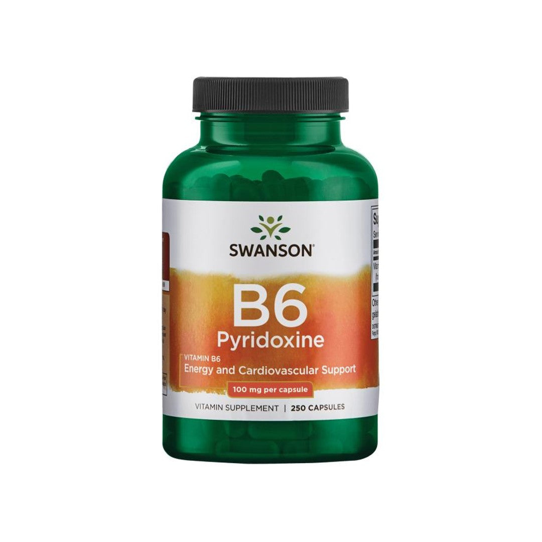 Boost your cardio health and energy metabolism with Swanson Vitamin B-6 Pyridoxine capsules, packed with the essential vitamin B6.