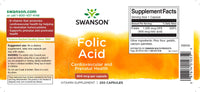 Thumbnail for A label for the Swanson Folic Acid - 800 mcg 250 capsules.