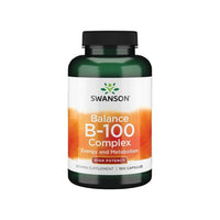 Thumbnail for Swanson Vitamin B-100 Complex - 100 capsules is a dietary supplement that contains essential B-family vitamins. These vitamins play a crucial role in energy metabolism and cardiovascular maintenance, promoting overall health and well-being.