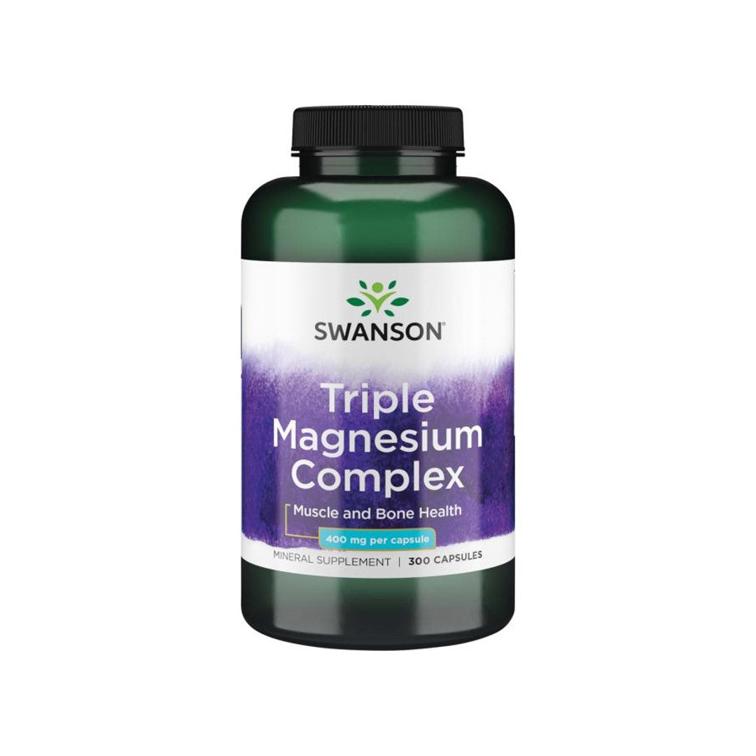 Sharon's Swanson Triple Magnesium Complex - 400 mg 300 capsules combines the power of magnesium with enhanced bioavailability, promoting mental relaxation and overall well-being.