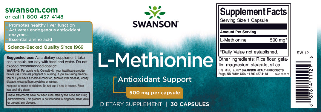 L-Methionine - 500 mg 30 capsules - label