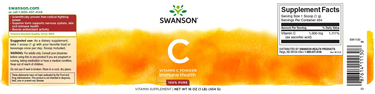 Enhance your immune system with the potent antioxidant power of Swanson Vitamin C Powder - 454 grams.