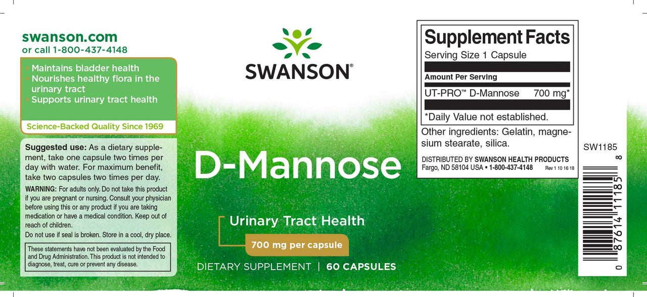 A label for Swanson D-Mannose - 700 mg 60 capsules.