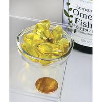 Thumbnail for A bowl of Swanson lemon-flavored omega-3 fish oil with a coin on top.