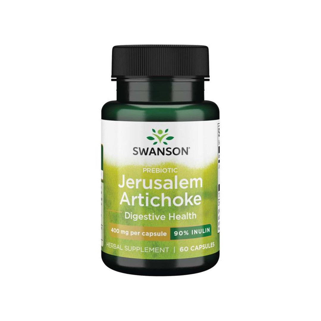 Swanson Prebiotic Jerusalem Artichoke capsules are an herbal supplement that promotes digestive health.