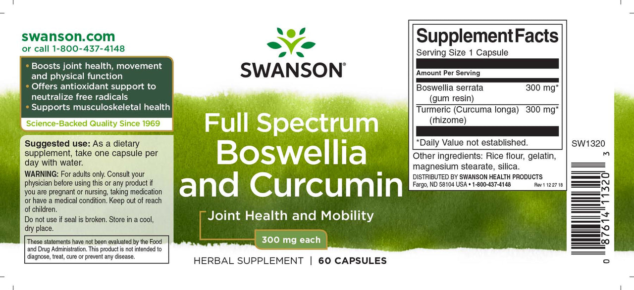 Swanson Boswellia and Curcumin - a dietary supplement in 60 capsules.