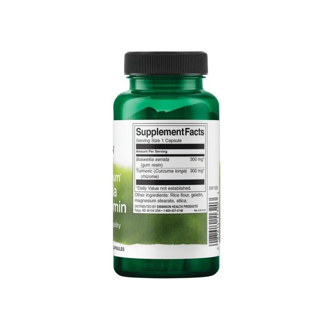 A bottle of Swanson Boswellia and Curcumin - 60 dietary supplement capsules.