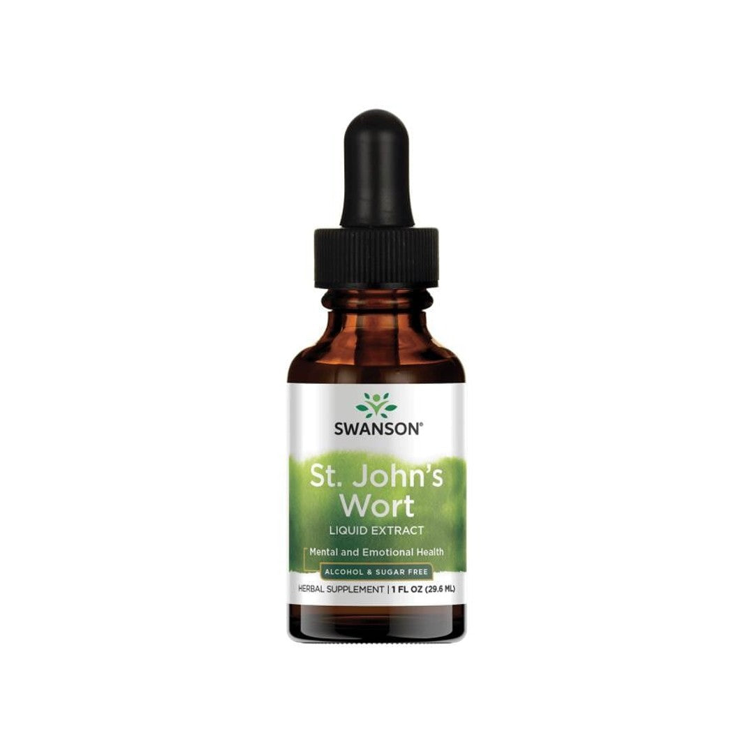 An alcohol-free bottle of Swanson St. Johns Wort Liquid Extract - 29,6 ml for women's emotional health.