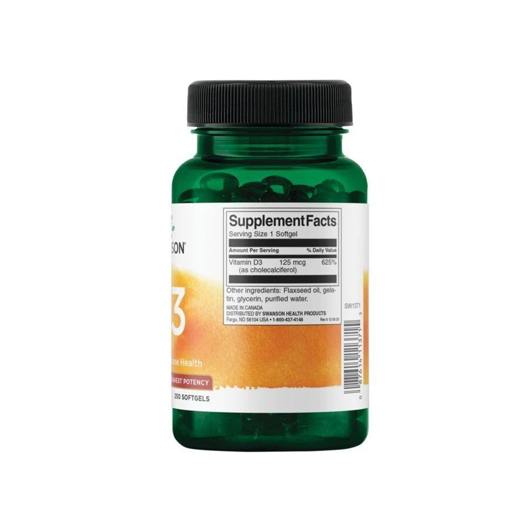 Vitamin D3 - 5000 IU 250 softgel - supplement facts