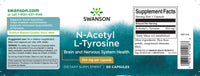 Thumbnail for Swanson N-Acetyl L-Tyrosine - 350 mg 60 capsules is a dietary supplement that promotes improved absorption and concentration, while also supporting mood regulation.