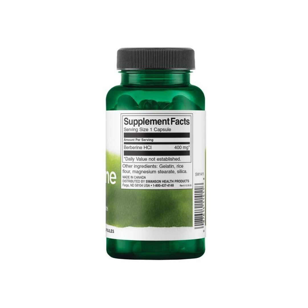A dietary supplement bottle of Swanson Berberine - 400 mg 60 capsules displayed on a white background.