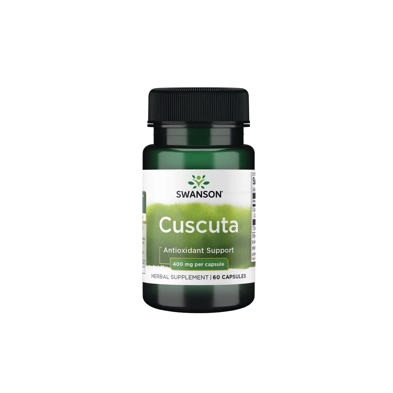 A bottle of Swanson Cuscuta 400 mg 60 capsules on a white background.