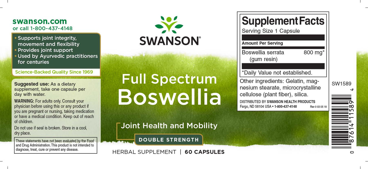 Swanson Boswellia - 800 mg 60 capsules dietary supplement.