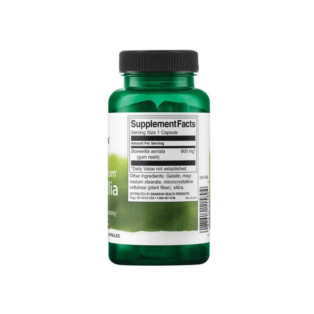 A dietary supplement bottle of Swanson Boswellia capsules on a white background.