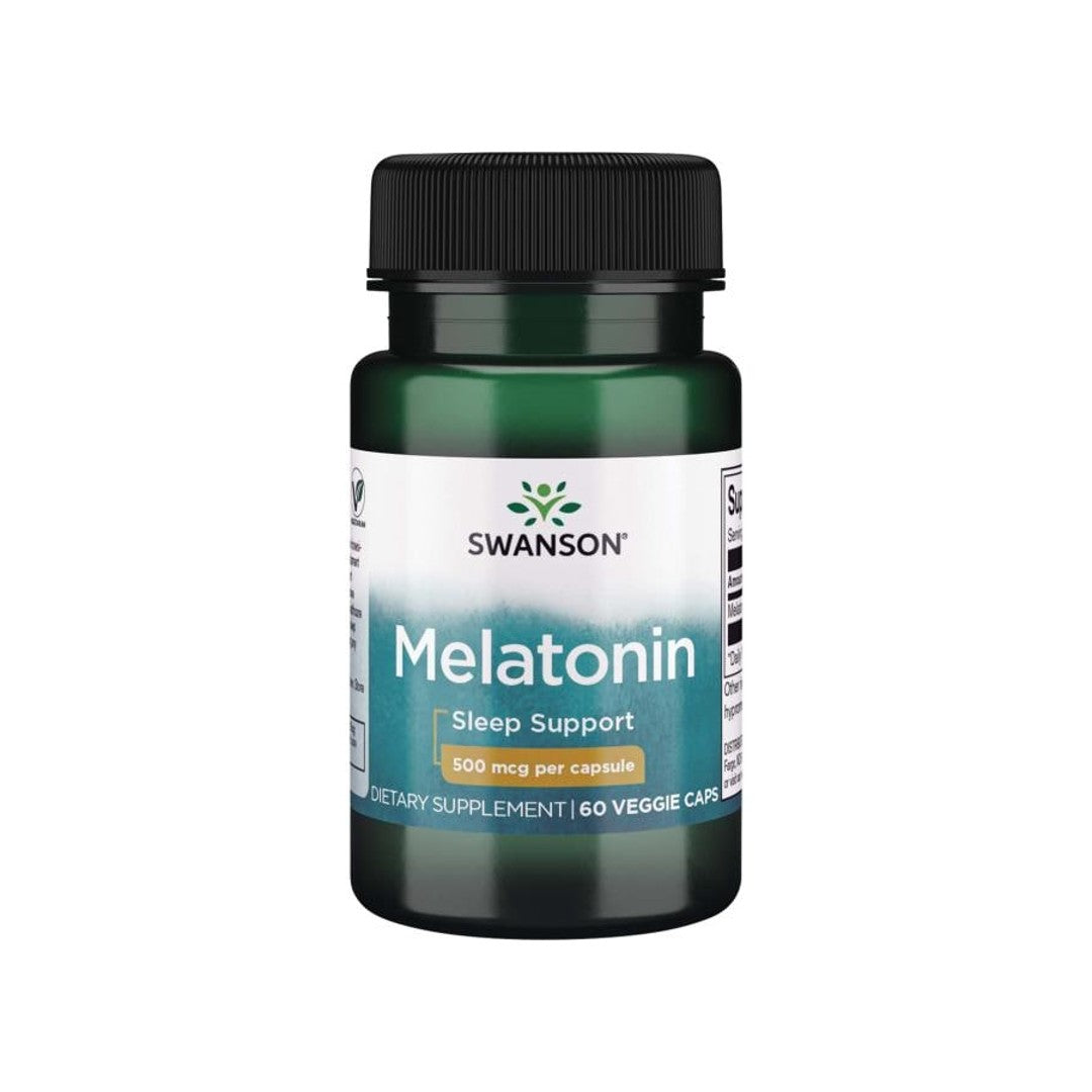 Swanson Melatonin - 0,5 mg 60 vege capsules for sleep support.