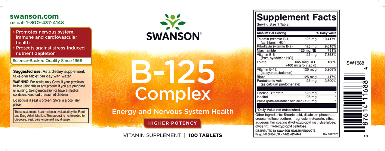 Vitamin B-125 Complex - 100 tabs - label