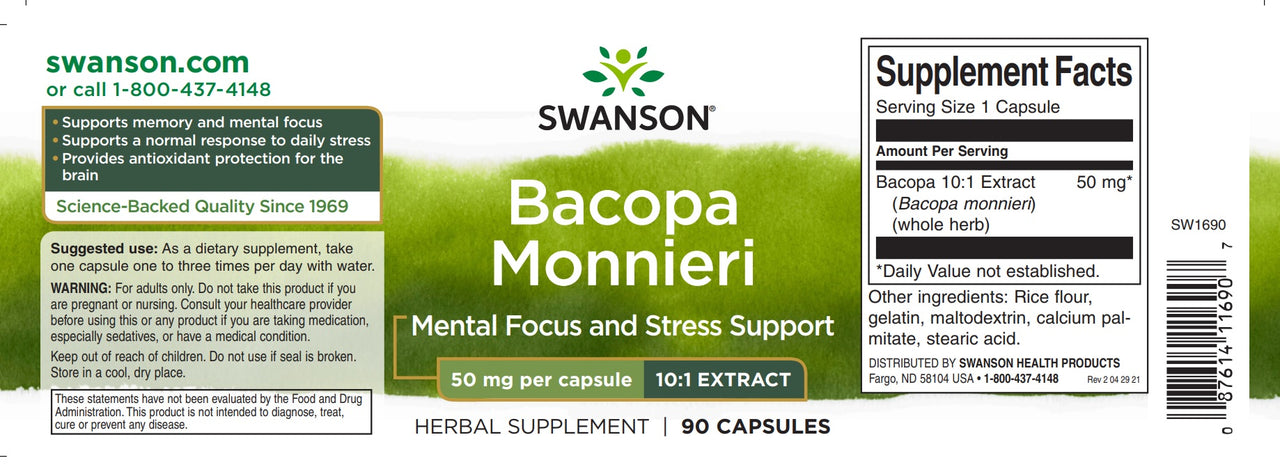 Swanson Bacopa Monnieri 10:1 Extract - 50 mg dietary supplement.