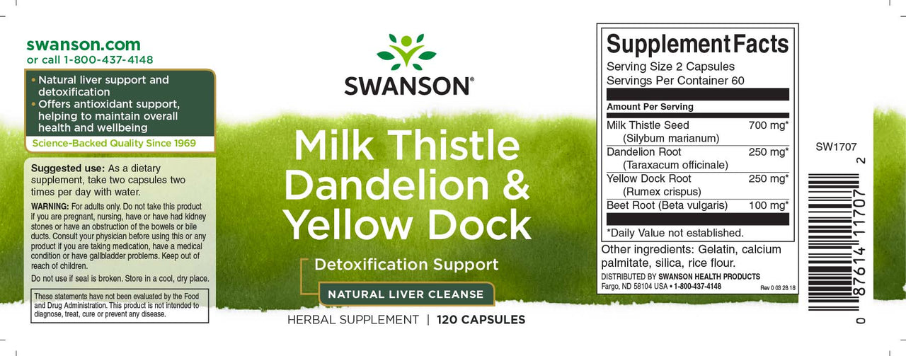 Milk Thistle Dandelion & Yellow Dock - 120 capsules - label