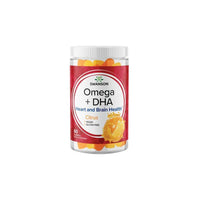 Thumbnail for A jar of Swanson Omega plus DHA 60 gummies - Citrus on a white background, providing essential fatty acids for promoting heart health and managing cholesterol and triglyceride levels.