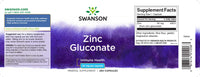Thumbnail for This label provides information about Swanson's dietary supplement Zinc Gluconate - 50 mg 250 capsules, which supports immune health.