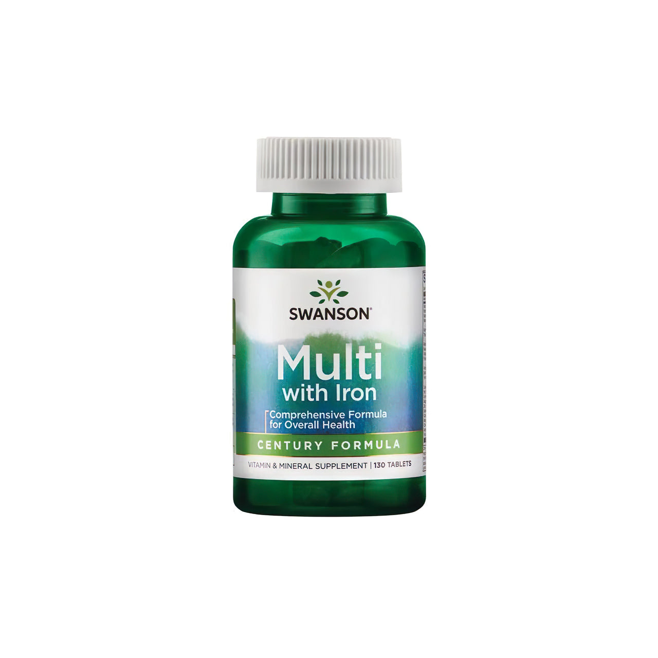 A bottle of Multi with Iron 130 Tab Century Formula by Swanson, with essential vitamins and minerals including antioxidant protection.