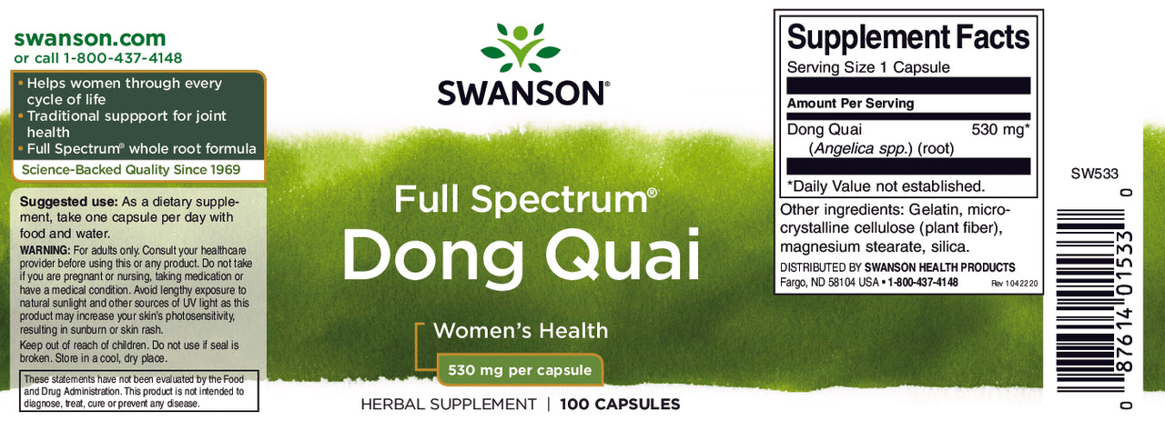 Swanson Dong Quai - 530 mg 100 capsules.