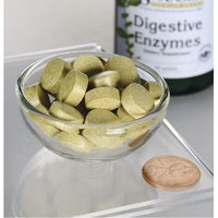 Thumbnail for A bottle of Swanson Digestive Enzymes - 90 tabs next to a bowl of greens.