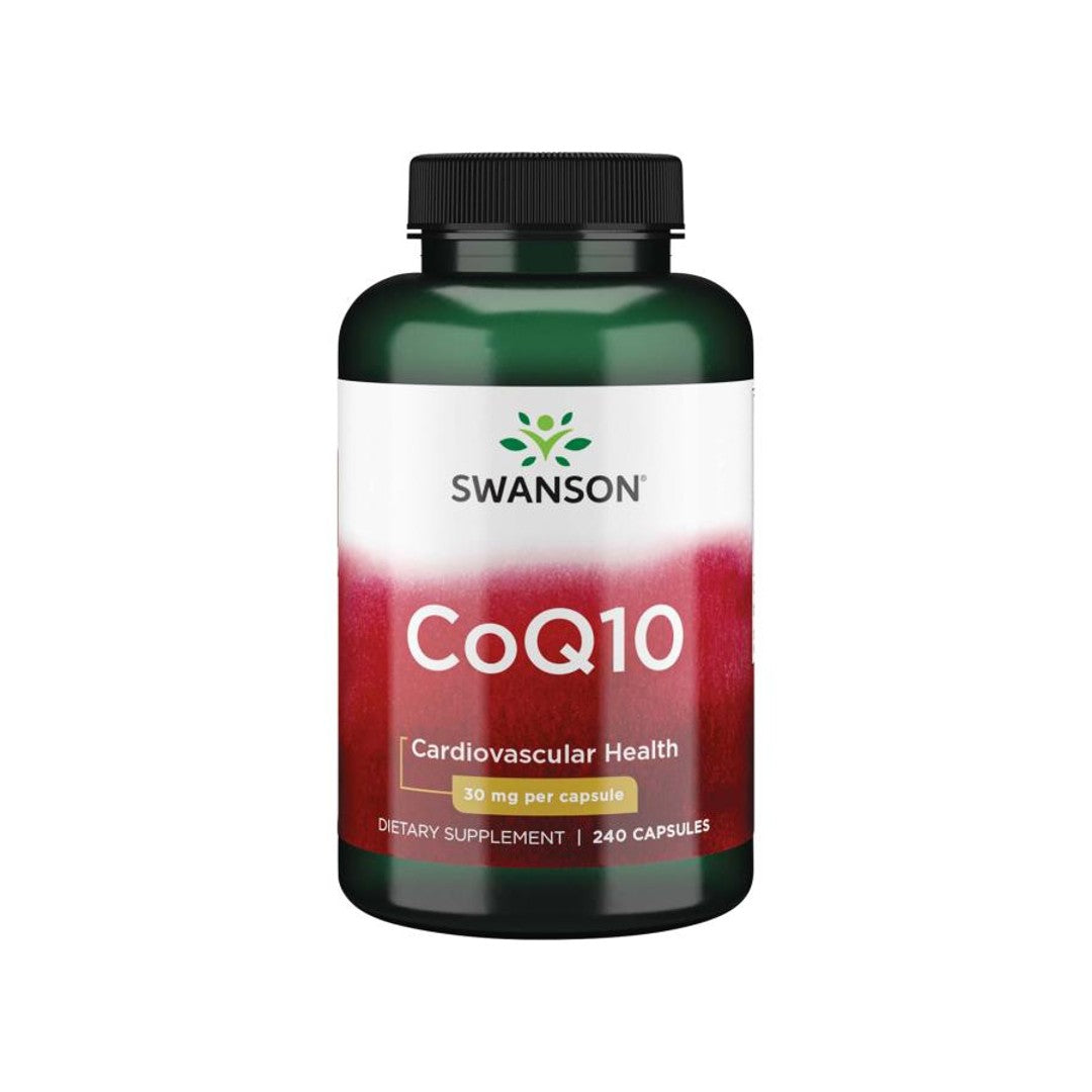 A bottle of Swanson Coenzyme Q10 - 30 mg 240 capsules.
