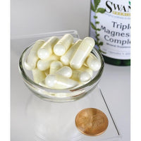 Thumbnail for Swanson's Triple Magnesium Complex - 400 mg 100 capsules in a bowl next to a penny, promoting mental relaxation and easing daily stress.