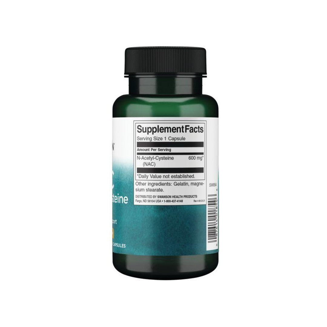 A bottle of N-Acetyl Cysteine with a green label, known for its antioxidant properties.