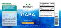 Thumbnail for Swanson GABA - 500 mg 100 capsules supplement label.