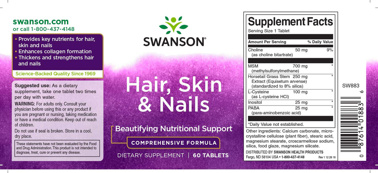 Swanson Hair, Skin & Nails - 60 tabs supplement.