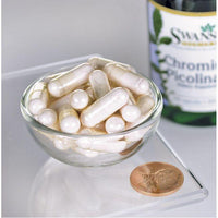 Thumbnail for Swanson's Chromium Picolinate - 200 mcg 100 capsules in a bowl next to a penny.