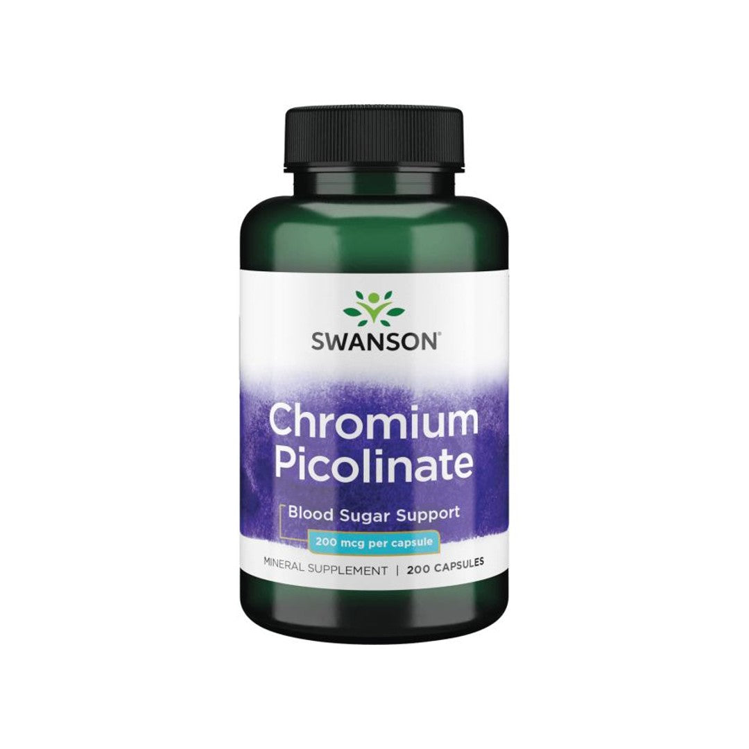A bottle of Swanson Chromium Picolinate - 200 mcg 200 capsules.