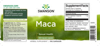 Thumbnail for The label for Swanson Maca - 500 mg 100 capsules.