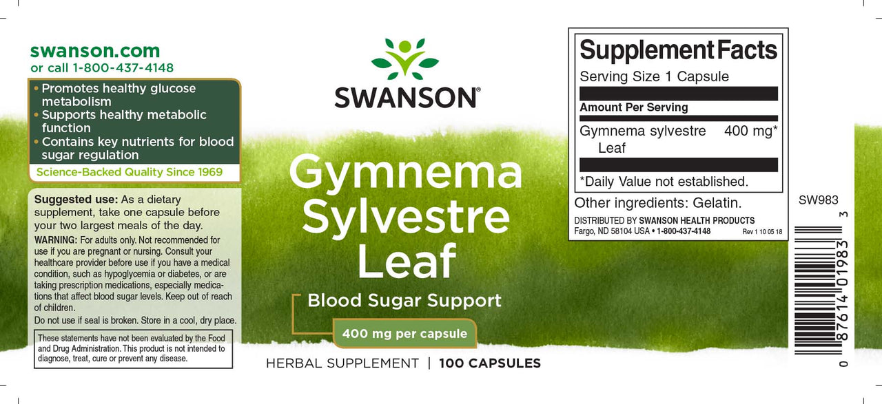 Swanson Gymnema Sylvestre Leaf - 400 mg 100 capsules supplement.