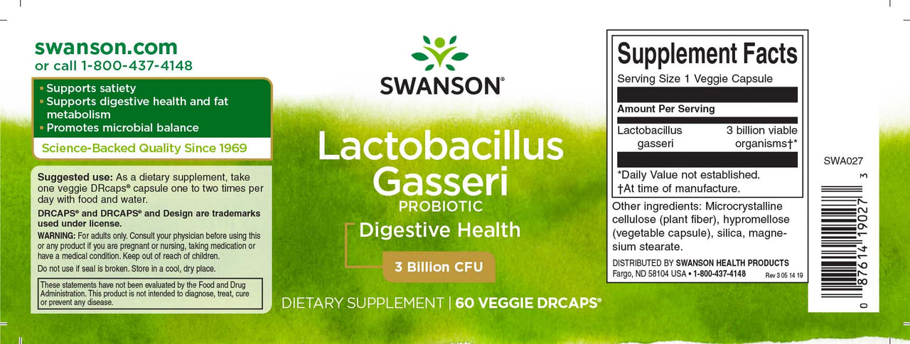 Lactobacillus Gasseri 3 Billion CFU - 60 vege capsules - label