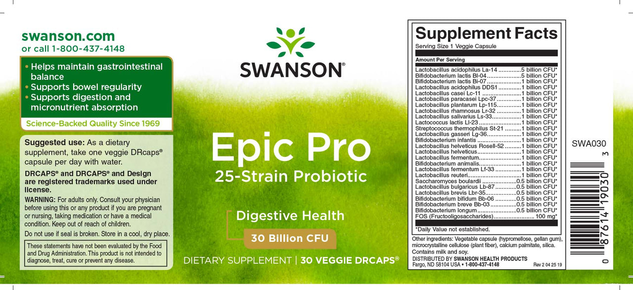 Epic Pro 25-Strain Probiotic - 30 vege capsules by Swanson