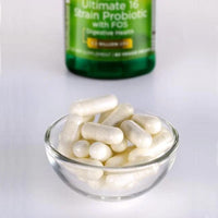 Thumbnail for A bottle of Swanson's Dr. Stephen Langer 16 Strain Probiotic with FOS - 60 vege capsules sitting next to a bowl.