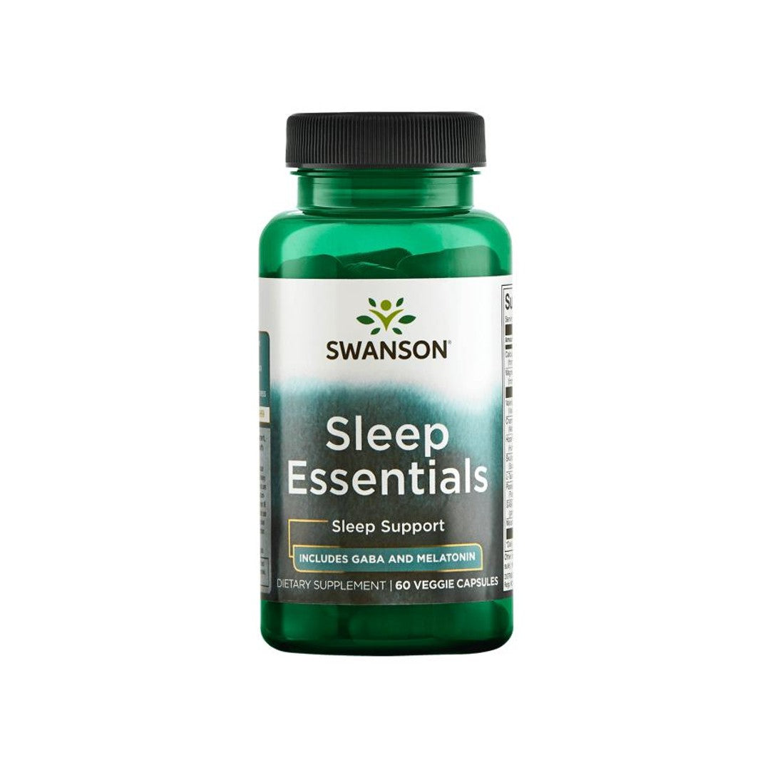 Swanson Sleep Essentials is a dietary supplement that provides sleep support with 60 capsules containing melatonin.