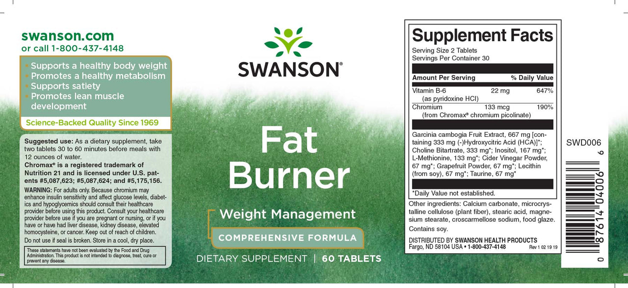 Swanson Fat Burner - 60 tabs label.