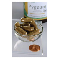 Thumbnail for Swanson Pygeum Bark and Extract - 120 capsules in a bowl next to a penny, promoting prostate health.
