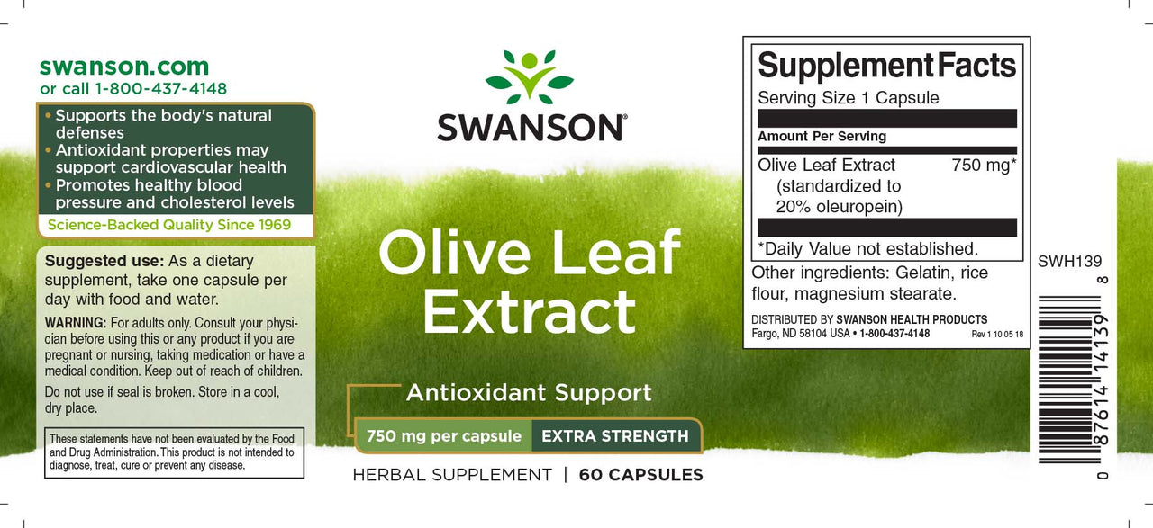 Olive Leaf Extract - 750 mg 60 capsules - label