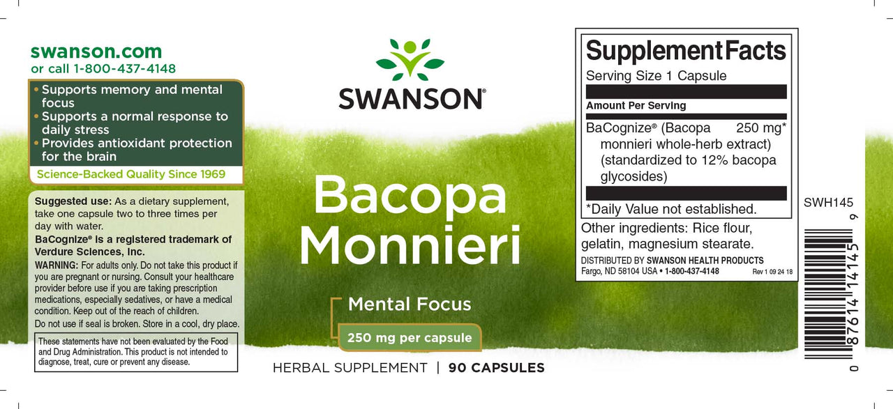 Swanson Bacopa Monnieri - 250 mg 90 capsules dietary supplement.