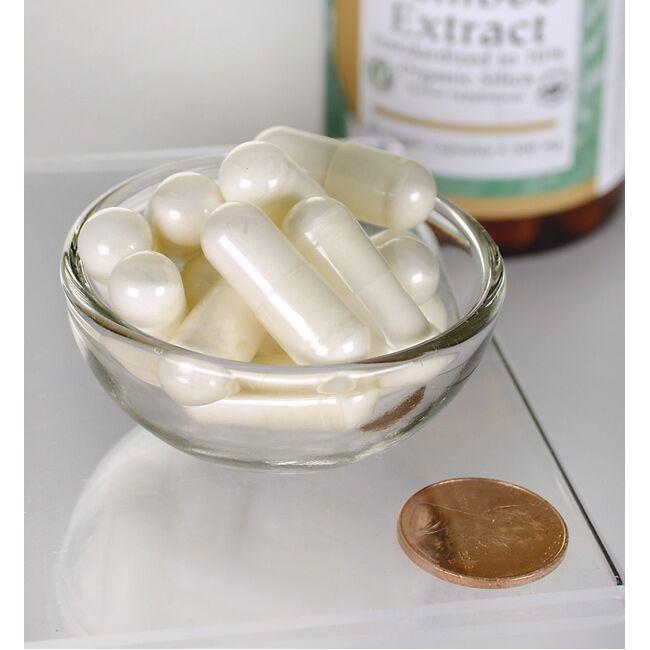 Swanson's Bamboo Extract - 300 mg, a dietary supplement in a bowl next to a bottle of Swanson's Bamboo Extract - 300 mg.