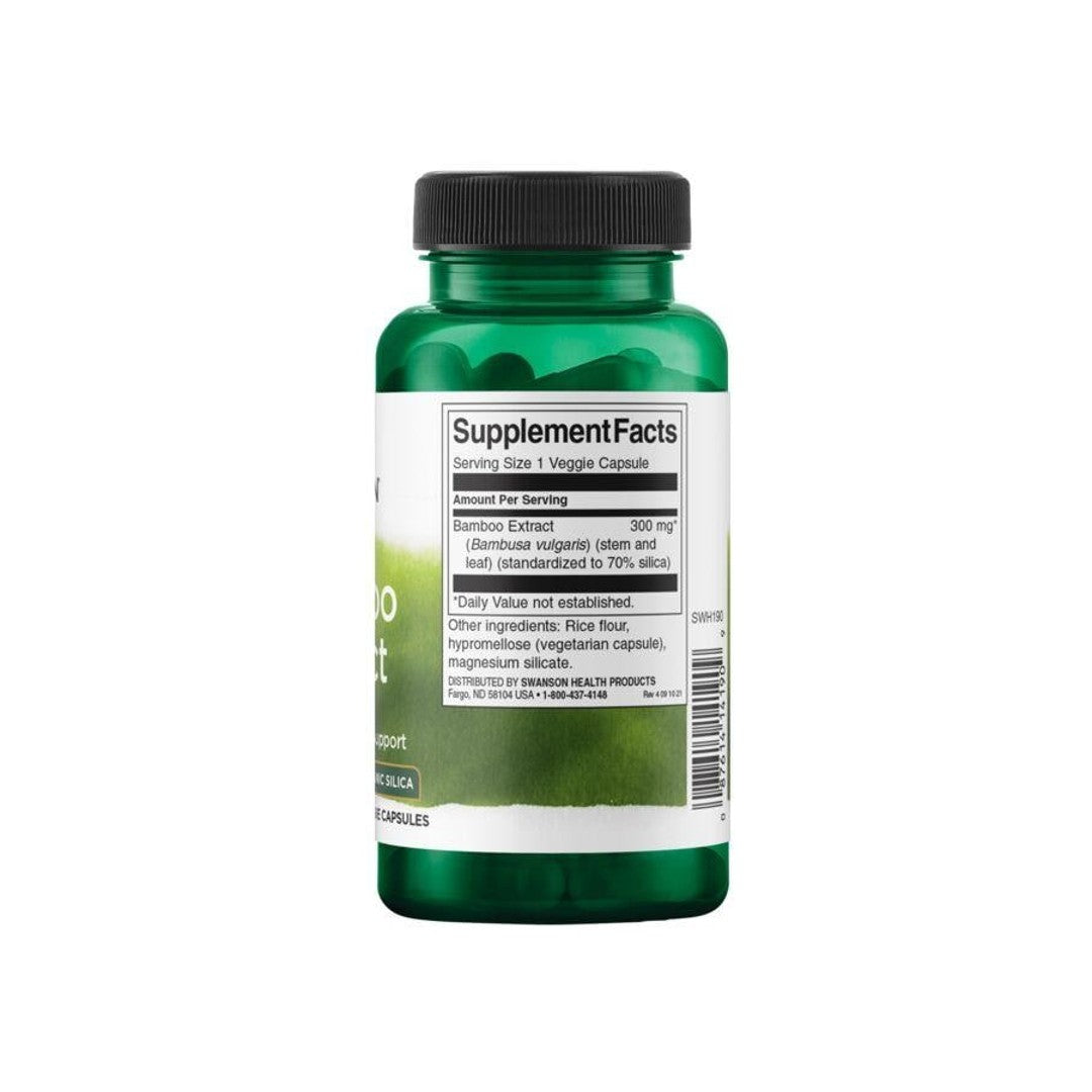 A dietary supplement bottle of Swanson Bamboo Extract - 300 mg 60 vege capsules on a white background.