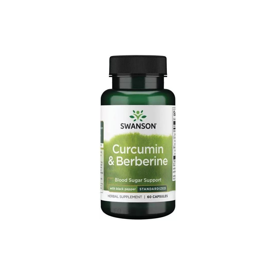Swanson Curcumin A bottle of Swanson Curcumin & Berberine with Black Pepper 60 capsules.