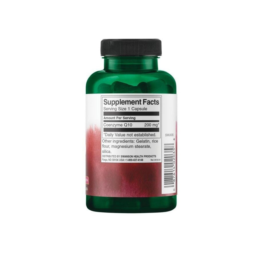 A bottle of Swanson Coenzyme Q1O - 200 mg 90 capsules with a red label.